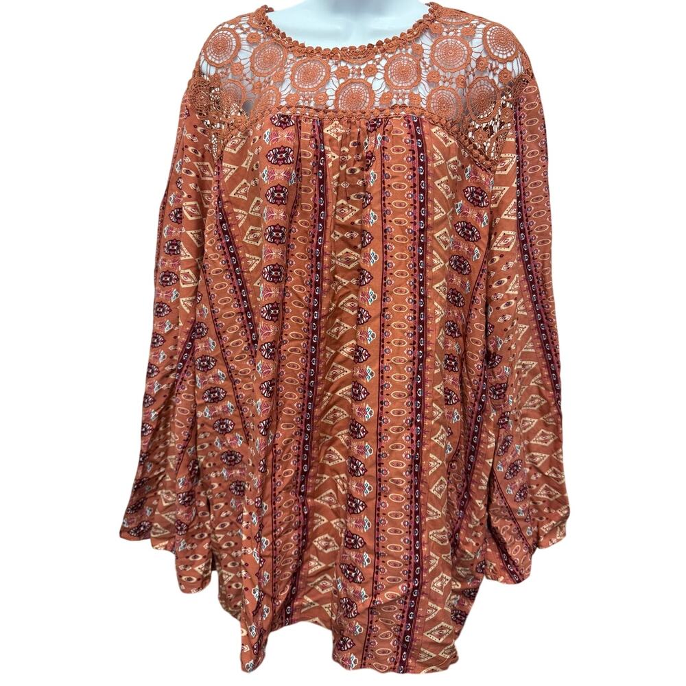 Weekend Suzanne Betro 4X Womens Tunic Orange Embroidered Lace Long Sleeve knit